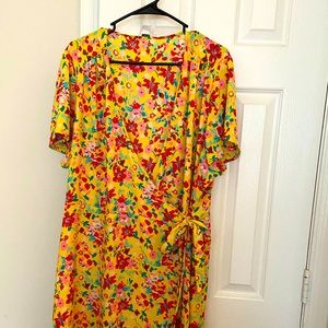 J Crew Yellow Floral Print Wrap Dress Size 22